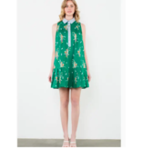 THML Green w/ Blue Contrast Collar Floral Dress