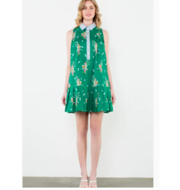 THML Green w/ Blue Contrast Collar Floral Dress