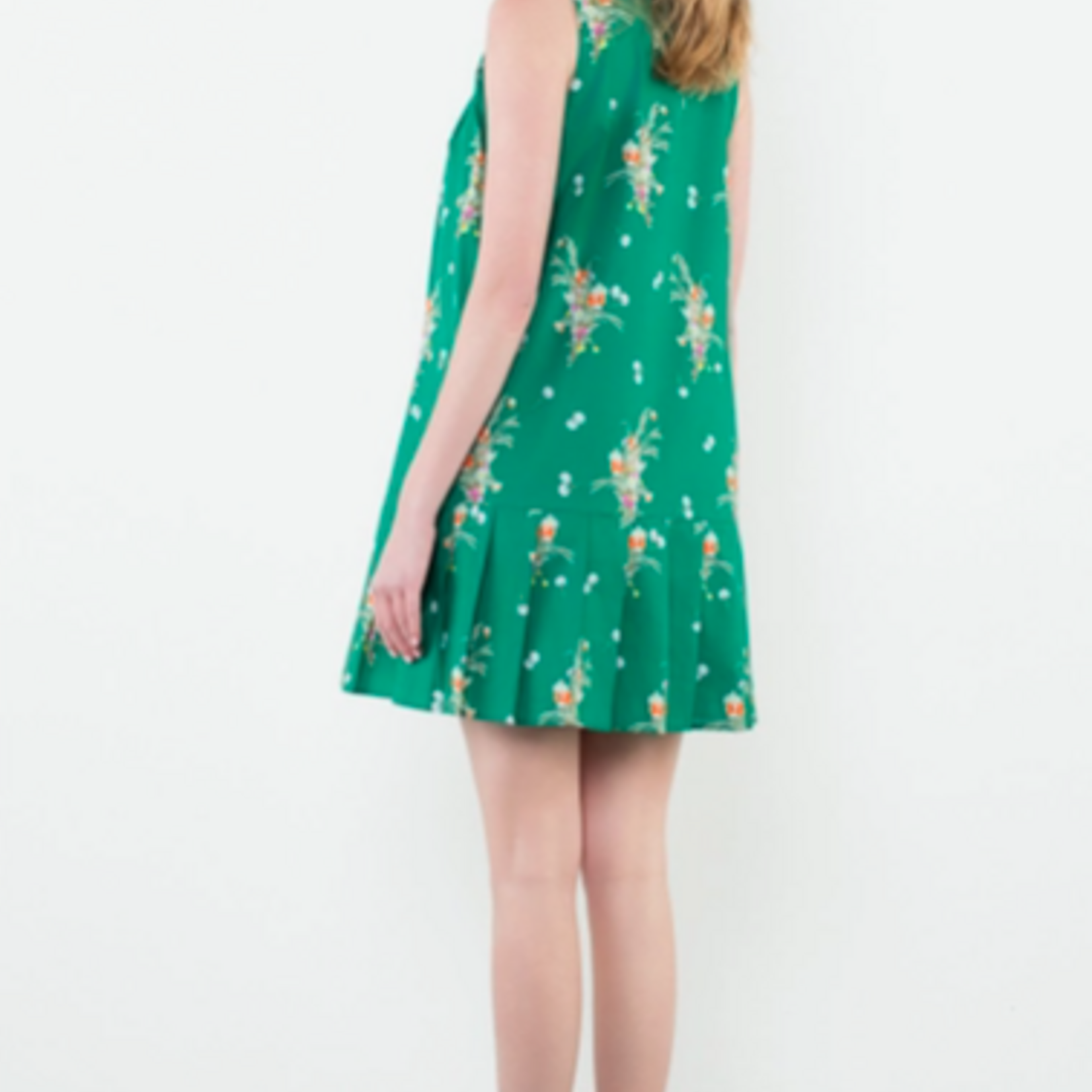 THML Green w/ Blue Contrast Collar Floral Dress