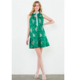 THML Green w/ Blue Contrast Collar Floral Dress