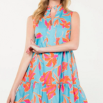 THML Blue Orange Flower Print Dress