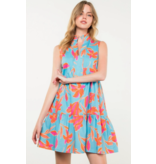 THML Blue Orange Flower Print Dress