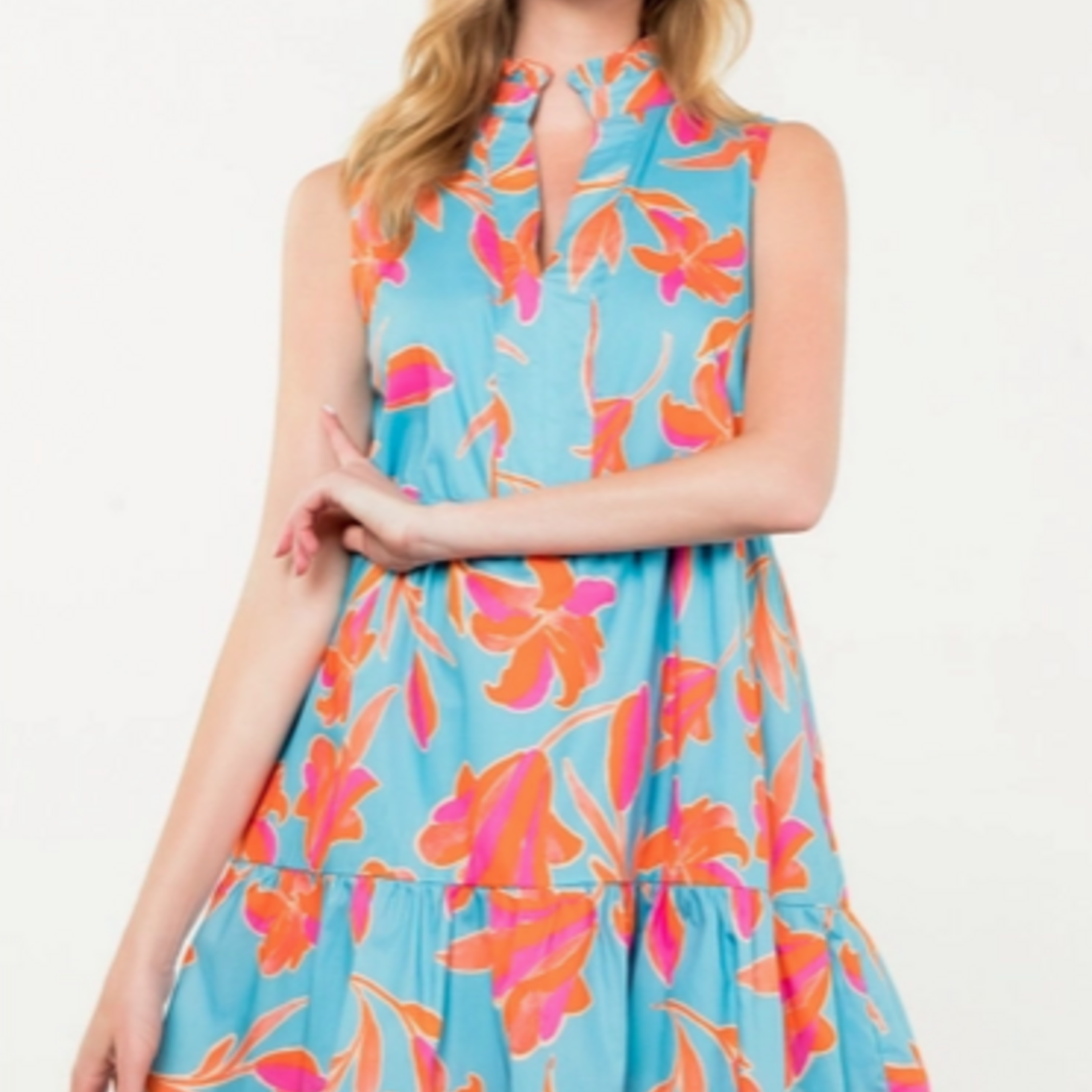 THML Blue Orange Flower Print Dress