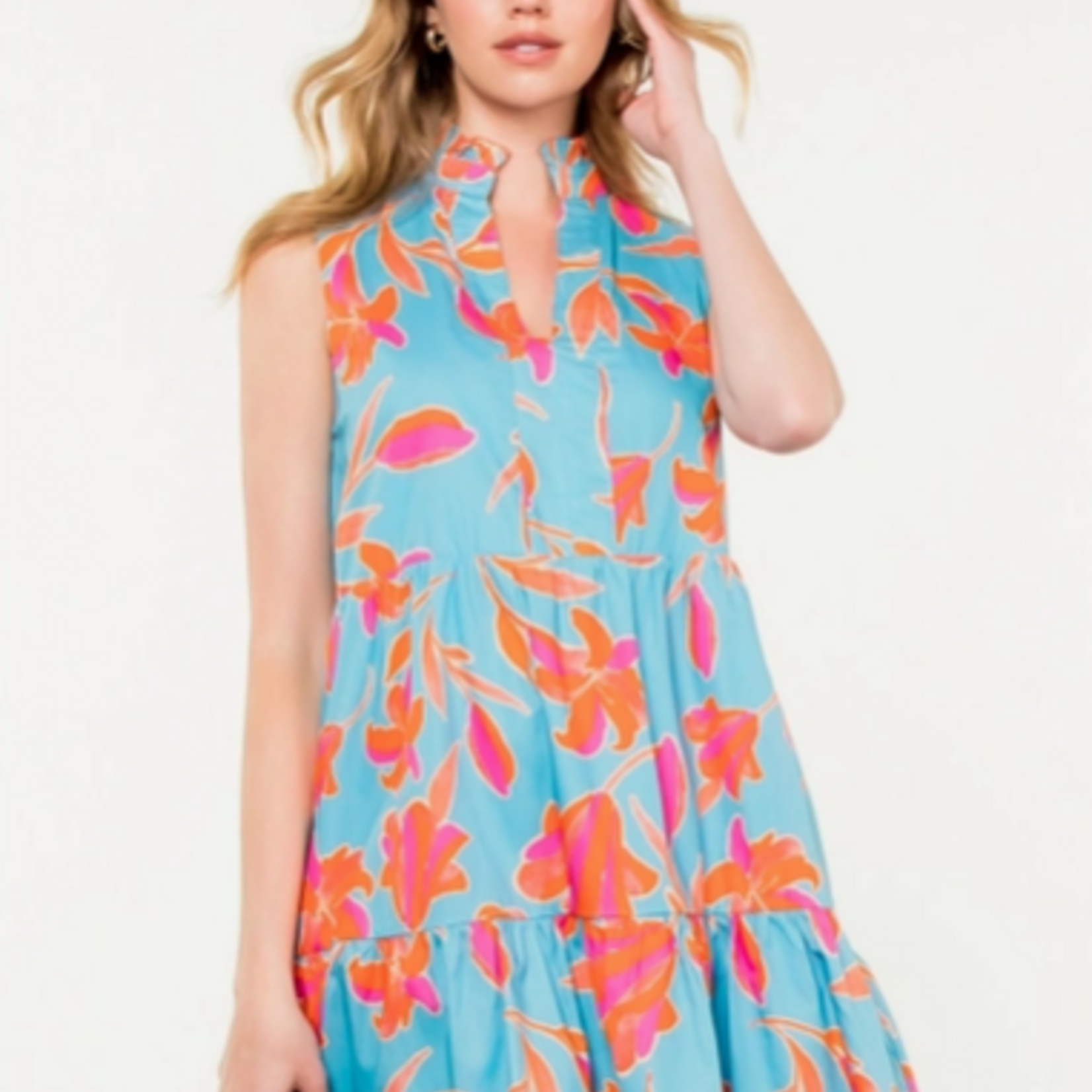 THML Blue Orange Flower Print Dress