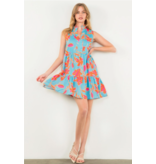 THML Blue Orange Flower Print Dress