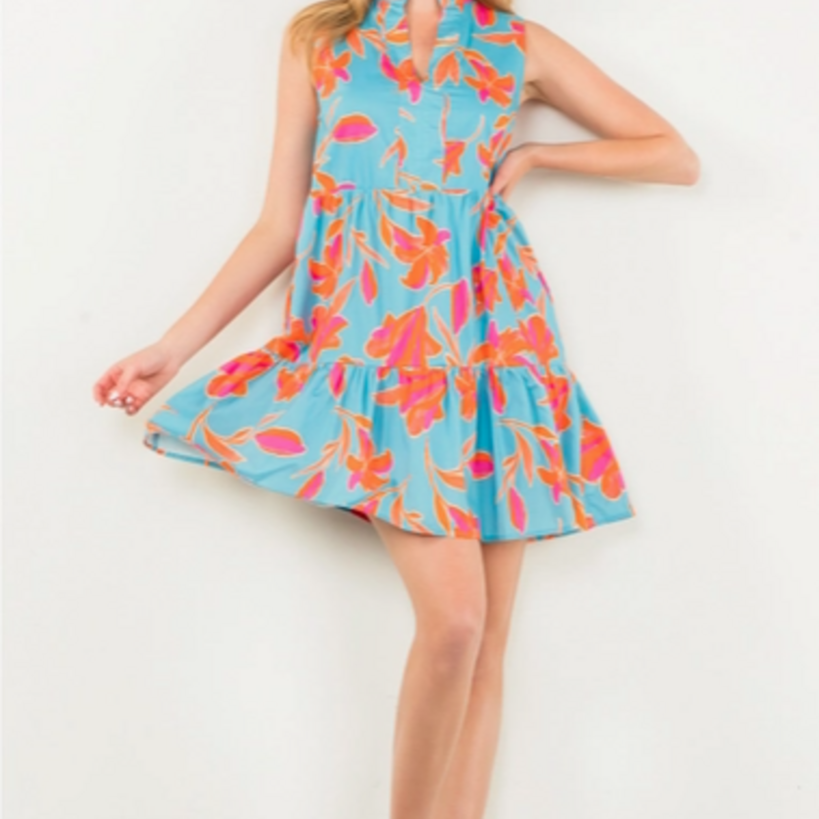 THML Blue Orange Flower Print Dress