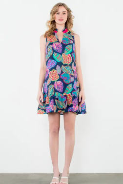 THML Navy Shell Print Ruffle Hem Dress