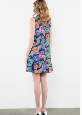 THML Navy Shell Print Ruffle Hem Dress