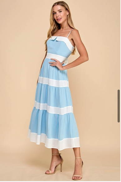 Alternating Stripes Tiered Dress