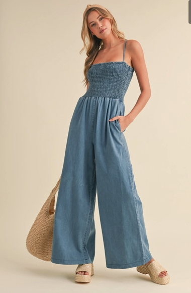 Klesis Smocked Denim Jumpsuit