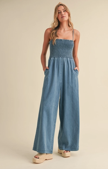Klesis Smocked Denim Jumpsuit