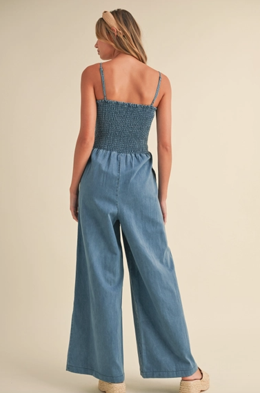 Klesis Smocked Denim Jumpsuit