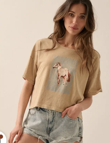 Vintage Horse Mineral Washed Cropped Graphic Tee