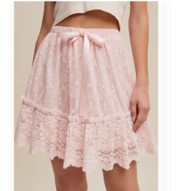 Pink Lace Tiered Mini Skirt