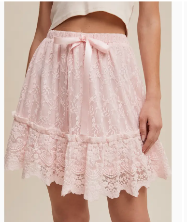 Pink Lace Tiered Mini Skirt