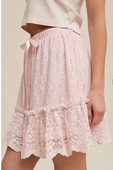 Pink Lace Tiered Mini Skirt