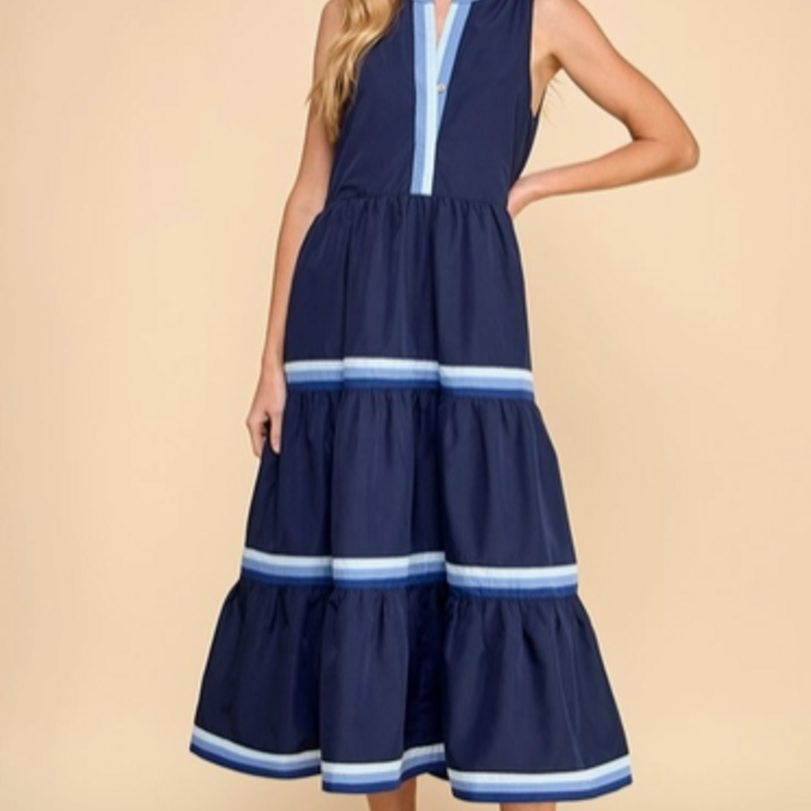 TCEC Mary Lou Navy Midi Dress