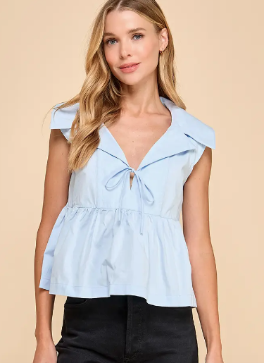 Collared Wide Peplum Hem Top