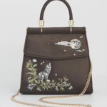 Wolf & Moon Embroidered Charcoal Satin Tote