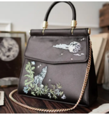 Wolf & Moon Embroidered Charcoal Satin Tote