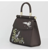 Wolf & Moon Embroidered Charcoal Satin Tote