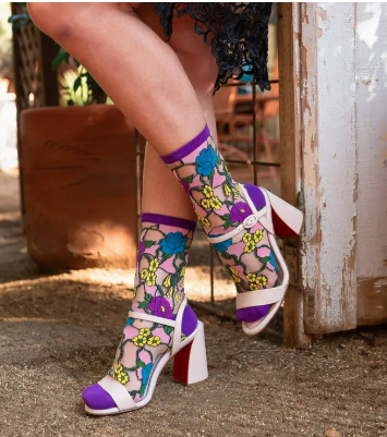 Stain Glass Floral Sheer Crew Sock