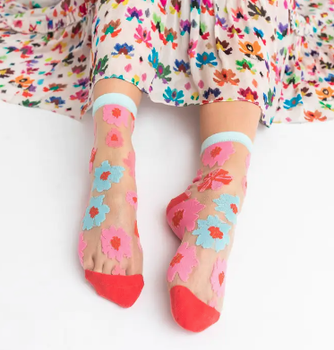 Ribbon Roses Sheer Ankle Sock