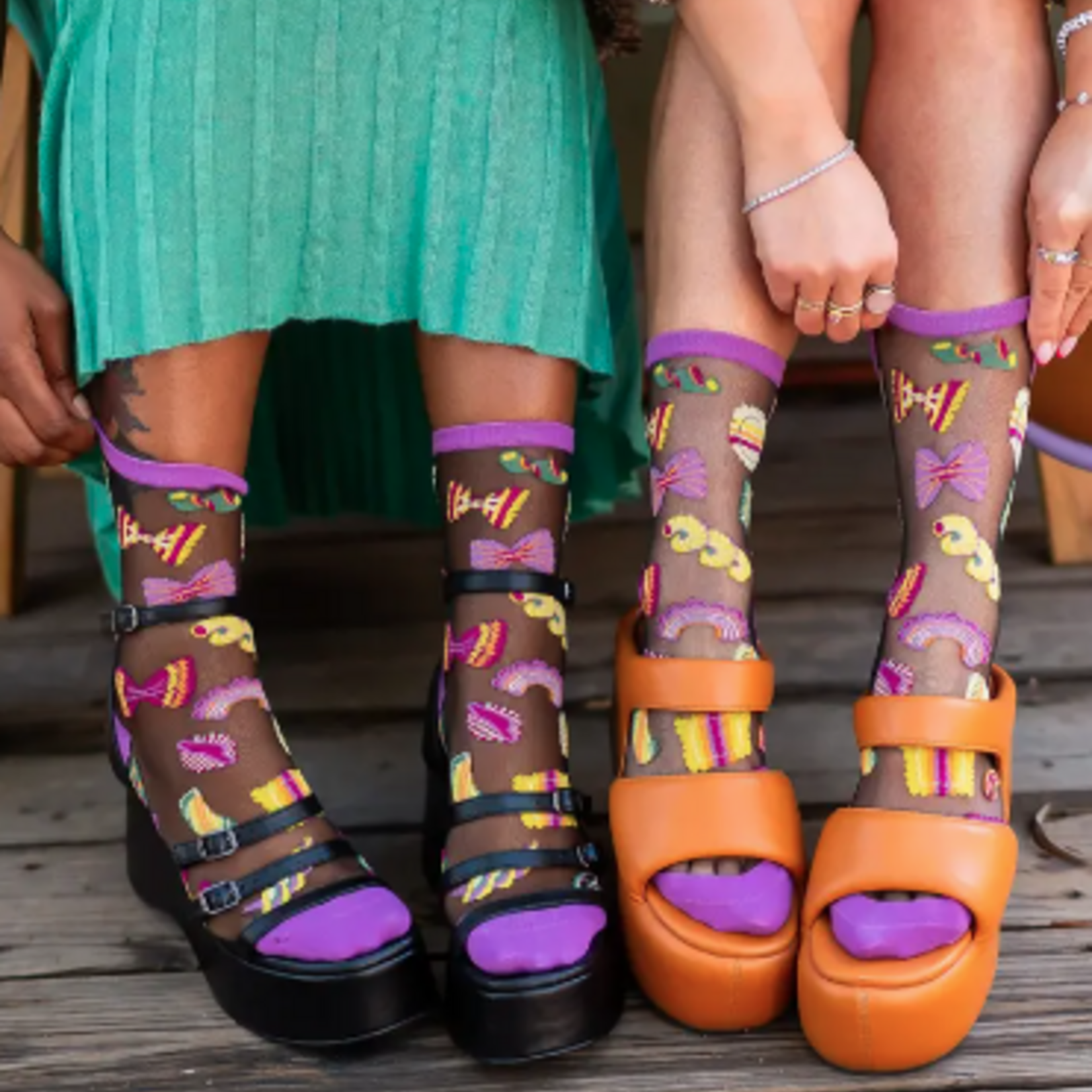 Pasta Lover Black Sheer Crew Sock