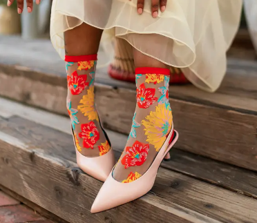 Flower Power Sheer Crew Sock