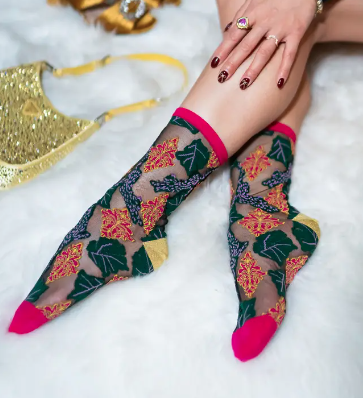 Brocade Jaguar Black Sheer Crew Sock