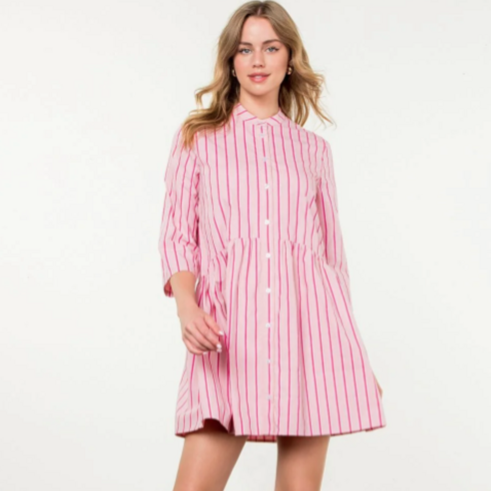 THML Pink Striped Button Up Dress