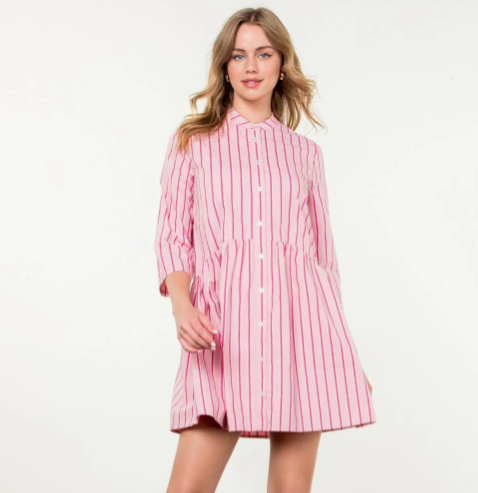 THML Pink Striped Button Up Dress