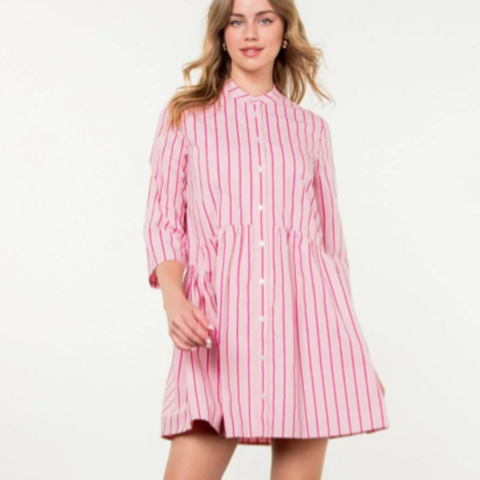 THML Pink Striped Button Up Dress