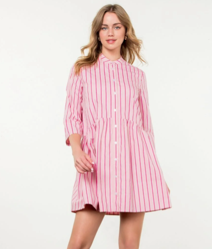 THML Pink Striped Button Up Dress