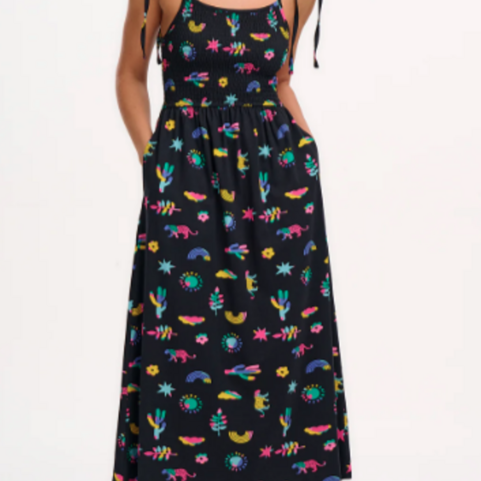 Sugarhill Brighton WILLA SHIRRED JERSEY SUNDRESS BLACK, SUMMER  JOY