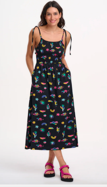 Sugarhill Brighton WILLA SHIRRED JERSEY SUNDRESS BLACK, SUMMER  JOY