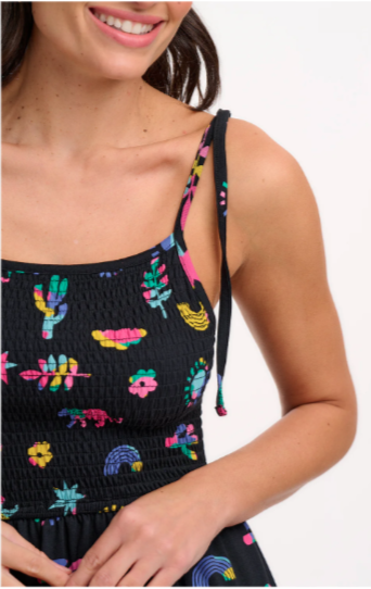 Sugarhill Brighton WILLA SHIRRED JERSEY SUNDRESS BLACK, SUMMER  JOY