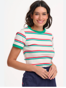 Sugarhill Brighton VELDA FITTED T-SHIRT OFF-WHITE/MULTI, RETRO STRIPE