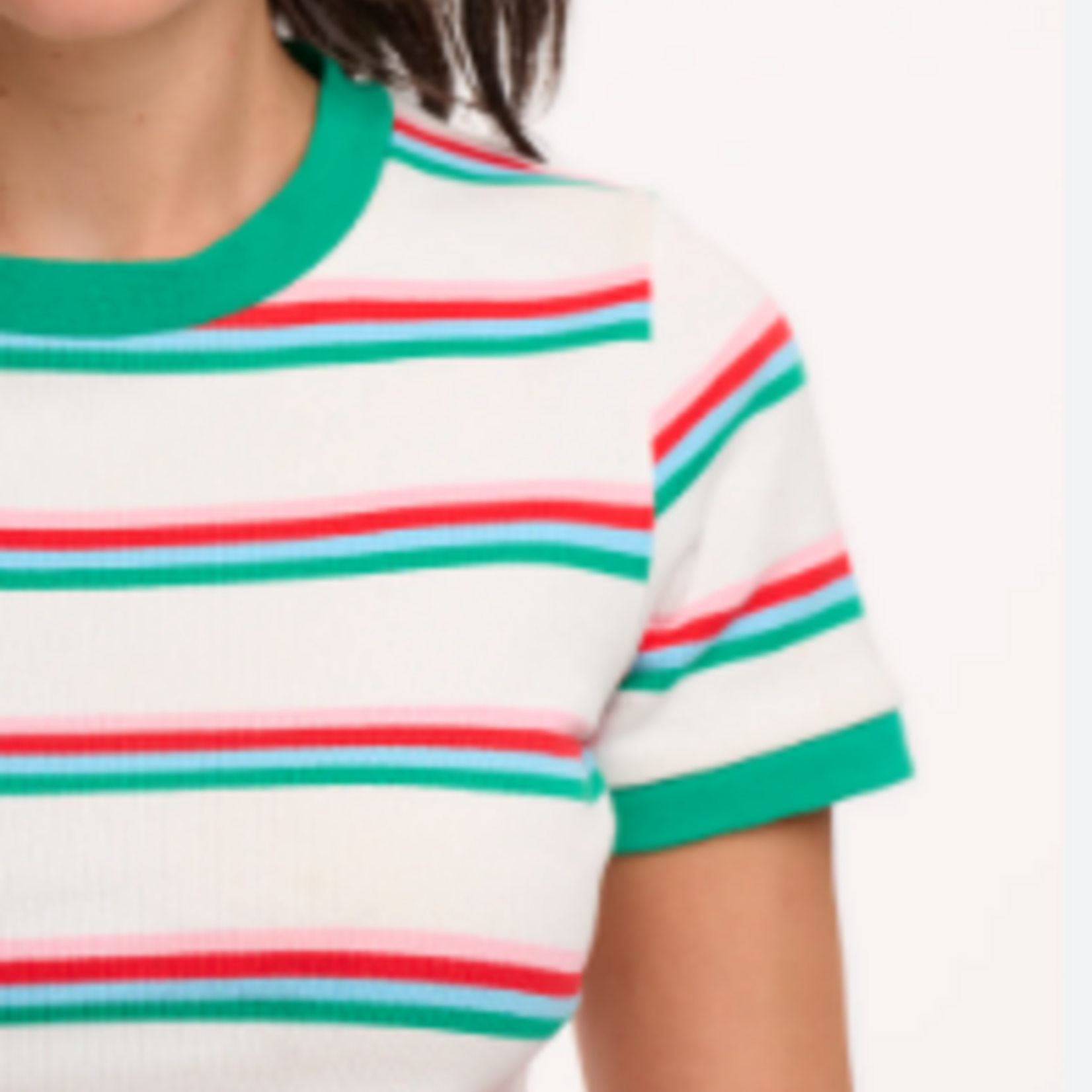 Sugarhill Brighton VELDA FITTED T-SHIRT OFF-WHITE/MULTI, RETRO STRIPE