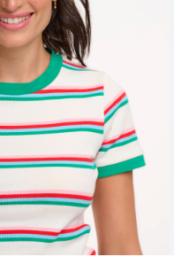 Sugarhill Brighton VELDA FITTED T-SHIRT OFF-WHITE/MULTI, RETRO STRIPE