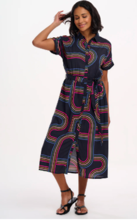 Sugarhill Brighton LEIGH MIDI SHIRT DRESS Black Retro Racer