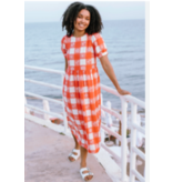 Sugarhill Brighton WREN SMOCK DRESS OFF- WHITE/CORAL,  TROPICAL GINGHAM