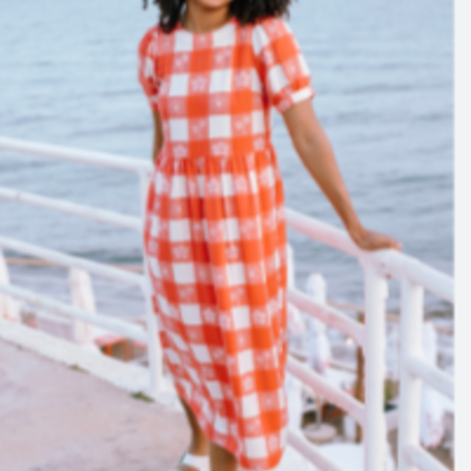 Sugarhill Brighton WREN SMOCK DRESS OFF- WHITE/CORAL,  TROPICAL GINGHAM