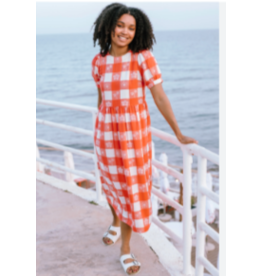 Sugarhill Brighton WREN SMOCK DRESS OFF- WHITE/CORAL,  TROPICAL GINGHAM