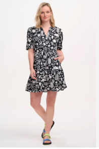 Sugarhill Brighton SABINE MINI SHIRT DRESS MONOCHROME, FOLK FLORAL