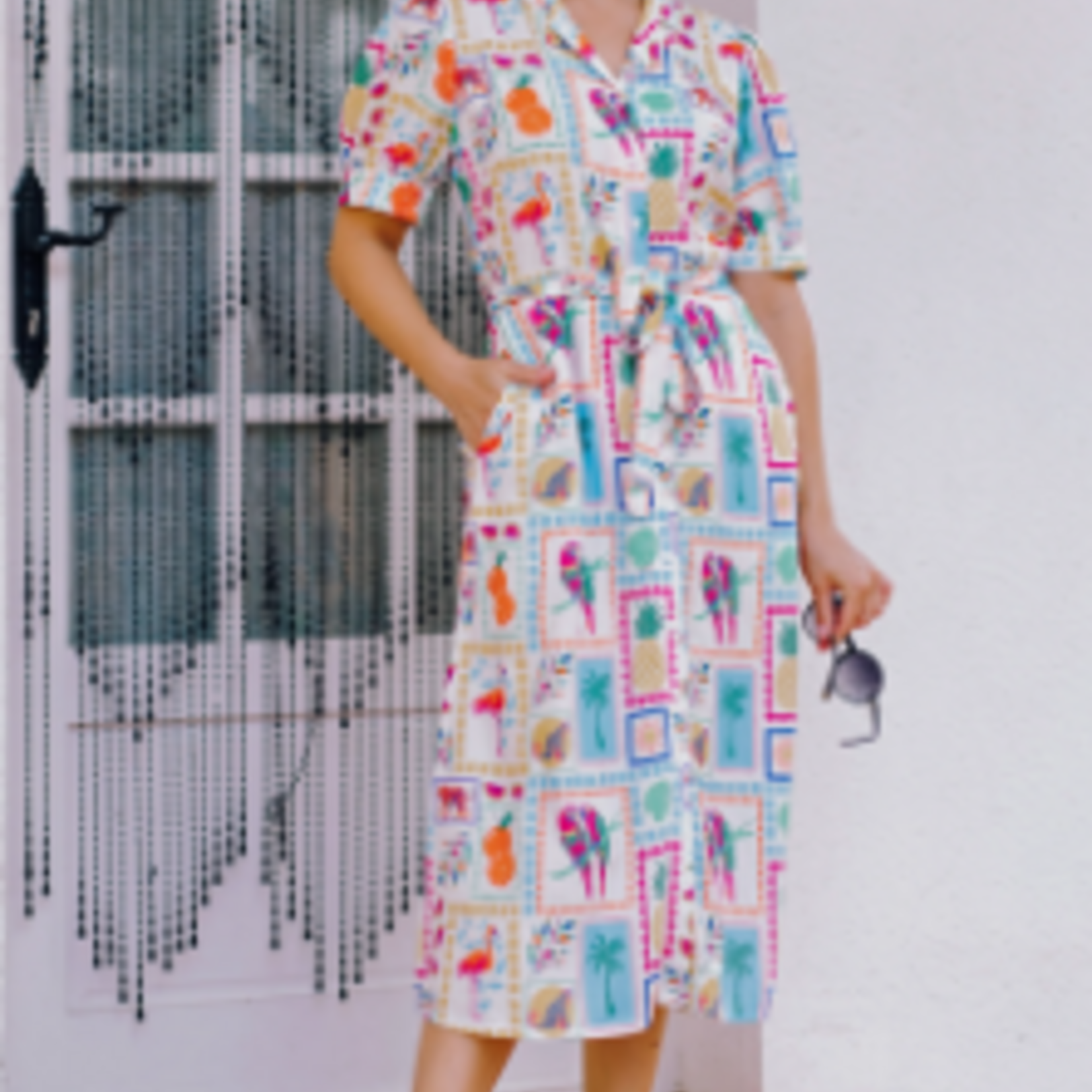 Sugarhill Brighton PENELOPE MIDI SHIRT DRESS OFF-WHITE, JUNGLE TILE