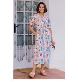 Sugarhill Brighton PENELOPE MIDI SHIRT DRESS OFF-WHITE, JUNGLE TILE