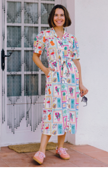 Sugarhill Brighton PENELOPE MIDI SHIRT DRESS OFF-WHITE, JUNGLE TILE