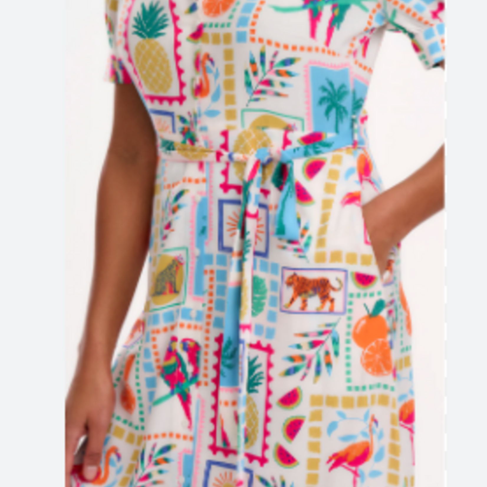 Sugarhill Brighton PENELOPE MIDI SHIRT DRESS OFF-WHITE, JUNGLE TILE