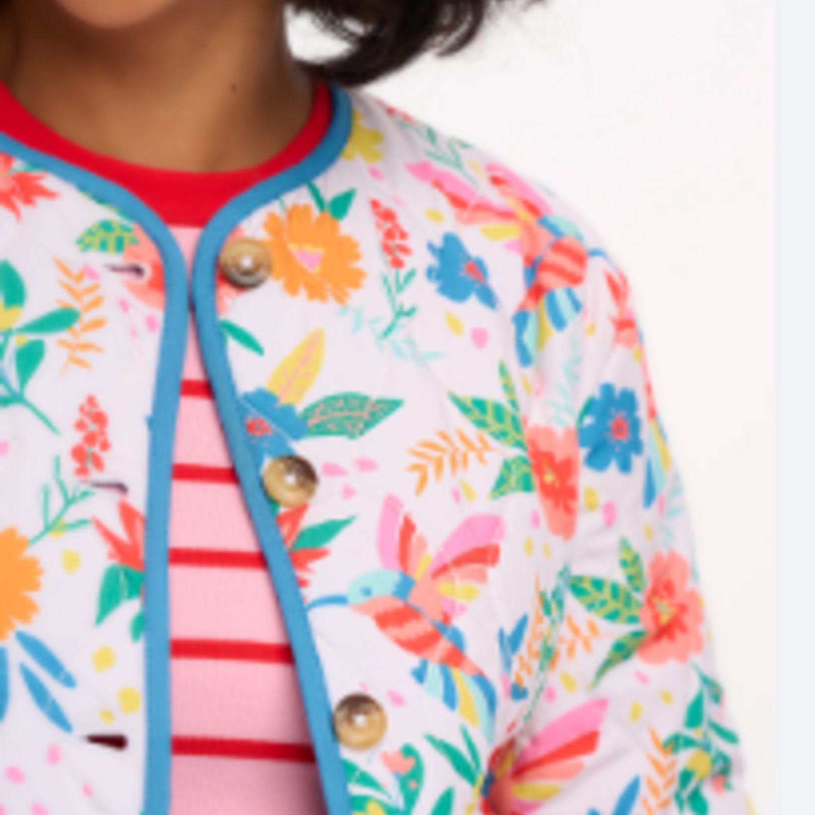 Sugarhill Brighton ROCCO QUILTED JACKET OFF-WHITE, TROPICAL HUMMINGBIRD